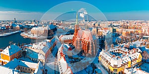 Aerial panorama of Wroclaw in the winter morning