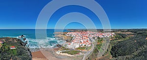 Aerial panorama from Zambujeira do Mar on the west coast in Portugal photo