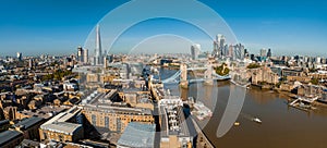 Aerial panoramic cityscape view of London and the River Thames