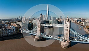 Aerial panoramic cityscape view of London and the River Thames