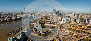 Aerial panoramic cityscape view of London and the River Thames