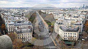 Aerial panoramic cityscape view of Paris, France with Avenue Foch