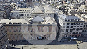 Aerial panoramic drone view of De Ferrari square, Ducal Palace, famous port in Genoa,Italy. 4K video