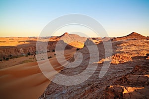 Aerial Panoramic landscape near Boukkou lak Ennedi, Chad