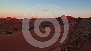 Aerial Panoramic landscape near Boukkou lake group of Ounianga Serir lakes at the Ennedi, Chad