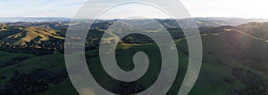 Aerial Panoramic of Morning Light on Green California Hills