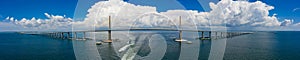 Aerial panoramic photo Sunshine Skyway cable suspended bridge suspension Tampa Bay FL USA