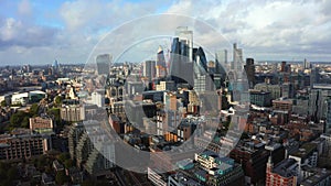 Aerial panoramic scene of the City Square Mile financial district of London