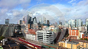 Aerial panoramic scene of the City Square Mile financial district of London
