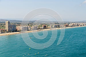 Aerial Panoramic Skyline View Of Peniscola City Beach Resort At Mediterranean Sea In Spain