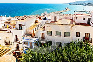 Aerial Panoramic Skyline View Of Peniscola City Beach Resort At Mediterranean Sea In Spain