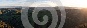 Aerial Panoramic of Sunrise on Green California Hills