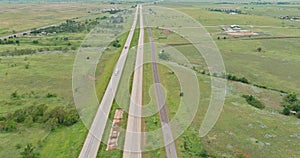 Aerial panoramic view 40 highway with near Shamrock Texas USA