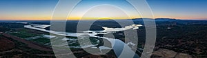 Aerial panoramic view of Algarve countryside landscape, above Arade river in Silves, a Popular Nature Destination Region, Portugal