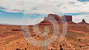 Aerial panoramic view of amazing Monument Valley in summser season, drone viewpoint