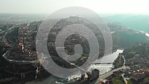 Aerial panoramic view ancient Toledo city. Spain