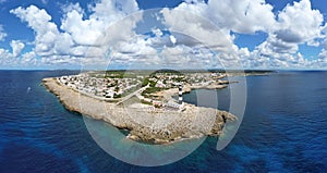 Aerial panoramic view of Artrutx Lighthouse at south coast of Menorca