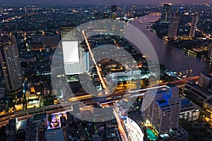 Aerial panoramic view of Bangkok city at night