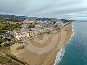 Aerial panoramic view of Canet de Mar city at dawn.  Barcelona, Spain photo