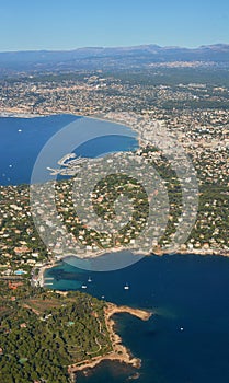 Aerial Panoramic View of Cannes City, Marina & Coast France