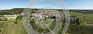 Aerial panoramic view on champagne vineyards in Hautvillers near Epernay, Champange, France photo