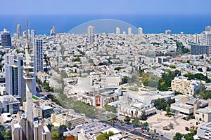 Aerial panoramic view of the city buildings and private houses.