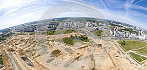 Aerial panoramic view of city construction site