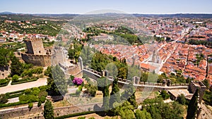 Aerial panoramic view of the city of Tomar fron Monastrty convento de cristo