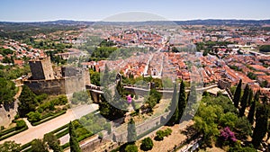 Aerial panoramic view of the city of Tomar fron Monastrty convento de cristo