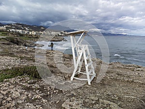 Aerial panoramic view on coastline in Torrox Costa, Costa del Sol, small touristic town between Malaga and Nerja, Andalusia, Spain