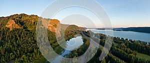 Aerial Panoramic View of Columbia River