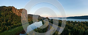 Aerial Panoramic View of Columbia River