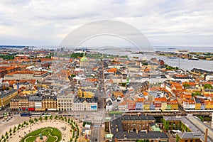 Aerial panoramic view of the Copenhagen city