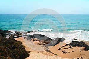 Aerial panoramic view of the Currumbin Beach on the Gold Coast in Australia.