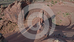 Aerial panoramic view of a Delicate Arch in Arches National Park in Utah