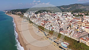 Aerial panoramic view from drone of Calella city in el Maresme, Catalonia, Spain