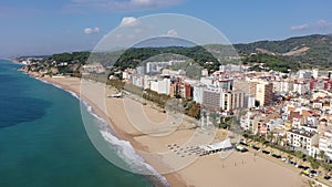 Aerial panoramic view from drone of Calella city in el Maresme, Catalonia, Spain