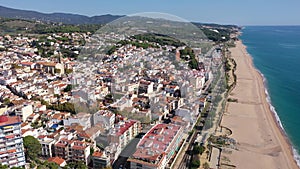 Aerial panoramic view from drone of Canet de Mar in el Maresme coast, Catalonia, Spain