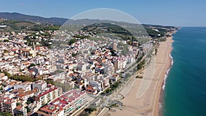 Aerial panoramic view from drone of Canet de Mar in el Maresme coast, Catalonia, Spain