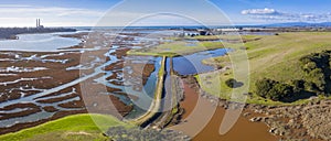 Aerial Panoramic View of Elkhorn Slough, Moss Landing, California.