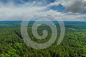 Aerial panoramic view on forest in summer nature between by mountains in Campobello, South Carolina