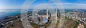 Aerial panoramic view of the fossil fuel thermal power station