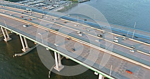 Aerial panoramic view on the Governor Alfred E. Driscoll Bridge over the Raritan River in New Jersey