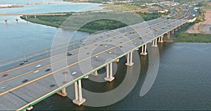 Aerial panoramic view on the Governor Alfred E. Driscoll Bridge over the Raritan River in New Jersey