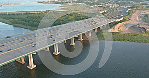 Aerial panoramic view on the Governor Alfred E. Driscoll Bridge over the Raritan River in New Jersey