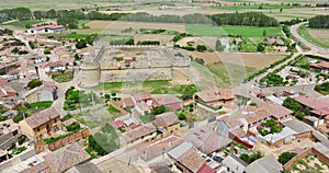 Aerial panoramic view of Grajal de Campos Spain