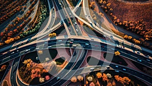 Aerial View Of Highway Interchanges And Traffic Patterns :Bird\'s Eye (Generative AI) photo