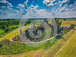 Aerial panoramic view of Hill of Crosses KRYZIU KALNAS . It is a famous religious site of catholic pilgrimage in