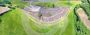 Aerial panoramic view of Hill of Crosses, Lithuania