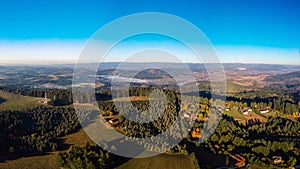 Aerial panoramic view at hills and valleys of Tualatin Valley